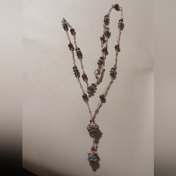 Sterling silver red crystal Bombay style necklace toggle clasp . - Picture 5 of 7